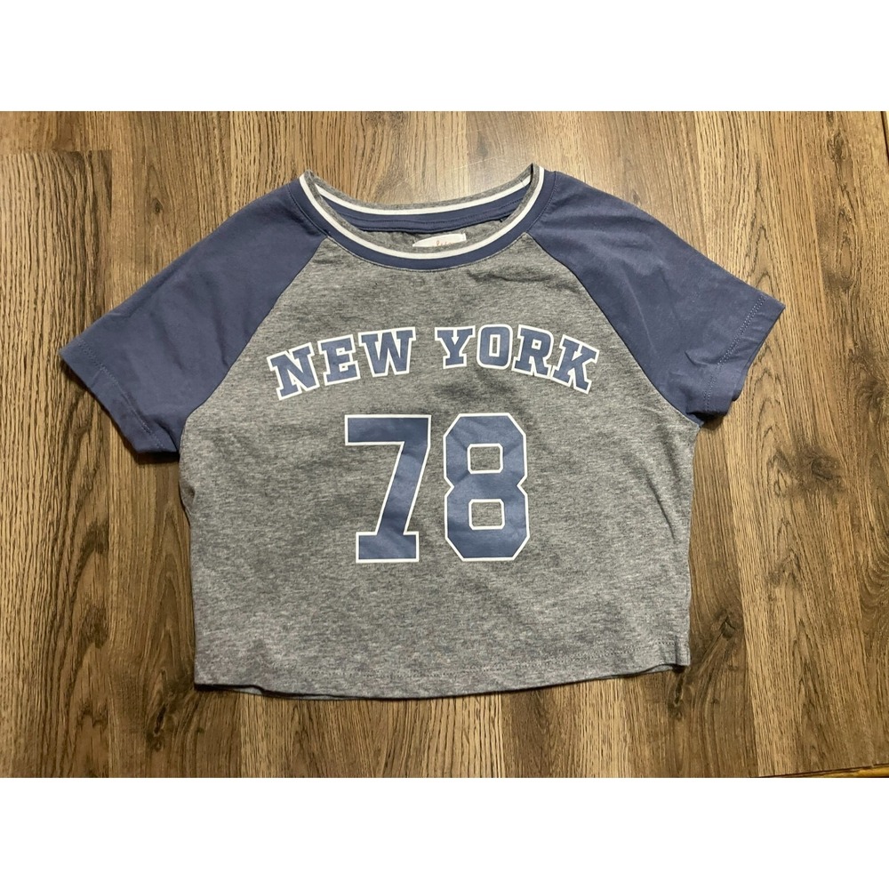 Colsie Shirts, Women's Size XL, Blue Gray, Crop Top, Short Sleeve, NEW YORK #78